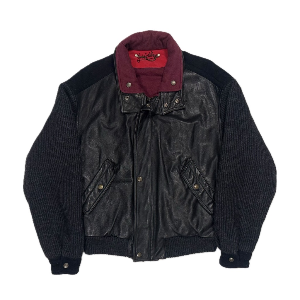 Vintage Jc De Castelbajac Leather Wool Black Crest Flight Bomber Jacket Men 50